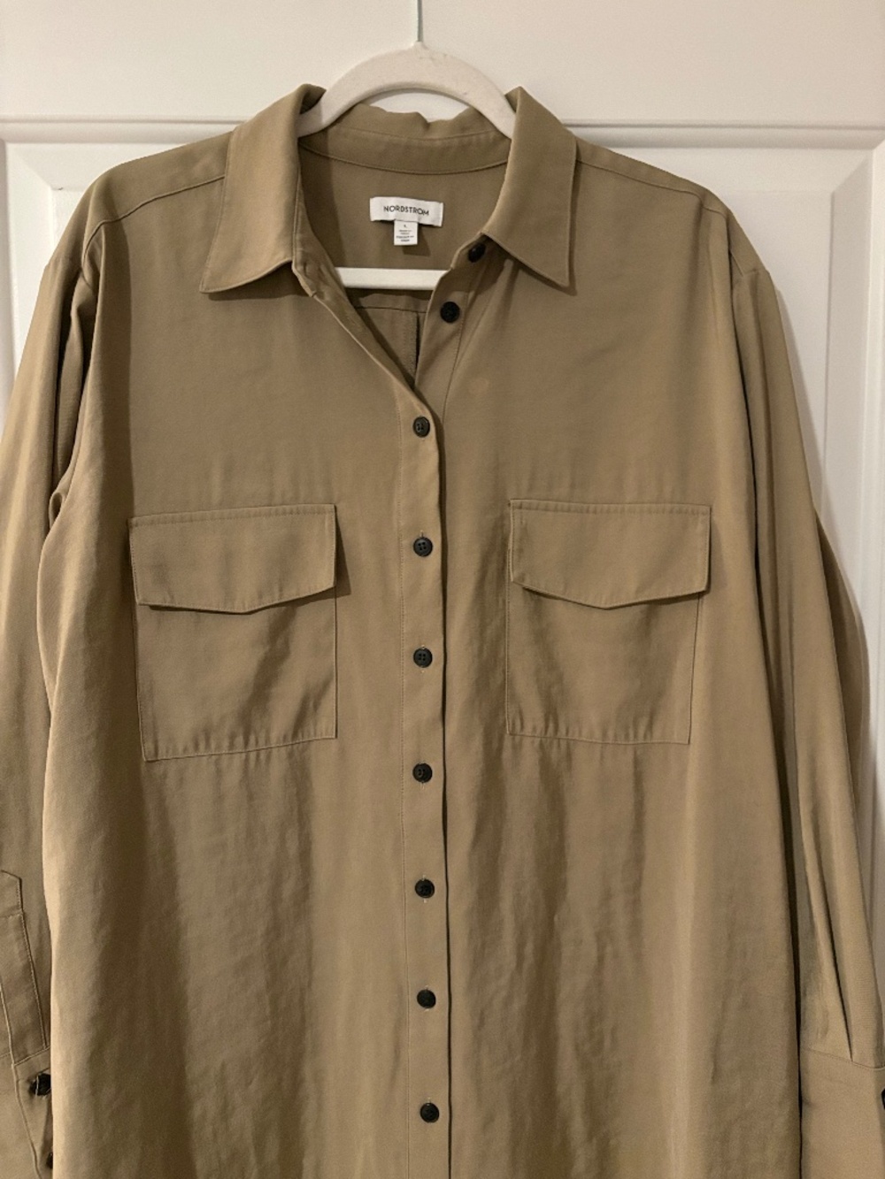 Nordstrom Long Sleeve Shirt Dress Khaki Green Womenโs Large